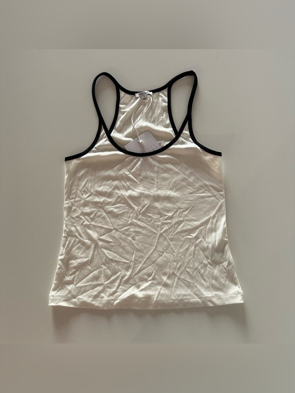 NEW Pistola Paloma White Black Piping Everyday Tank M Blanc Noir Minimalist